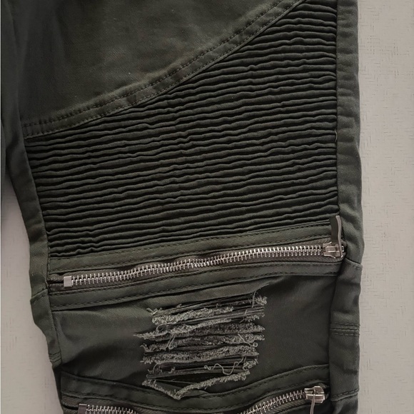 Stylish Olive Green Biker Jeans - Picture 9 of 10